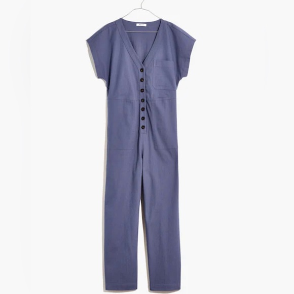 Madewell XS Cap sleeve jumpsuit blue short sleeve spring cotton blend - Picture 2 of 9